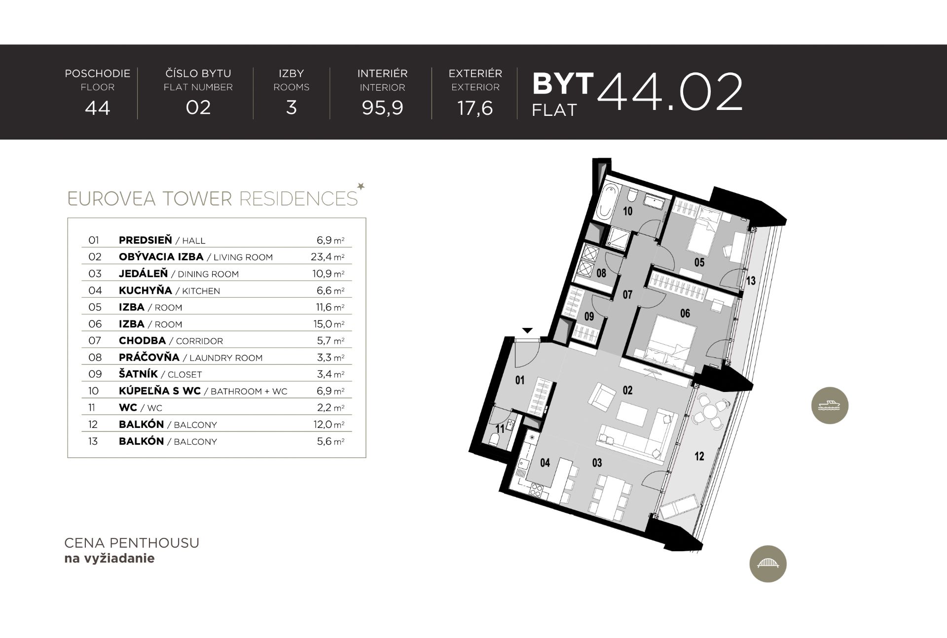 NUERA︱EUROVEA TOWER - Penthouse 2-bed. apt. east view, 44th