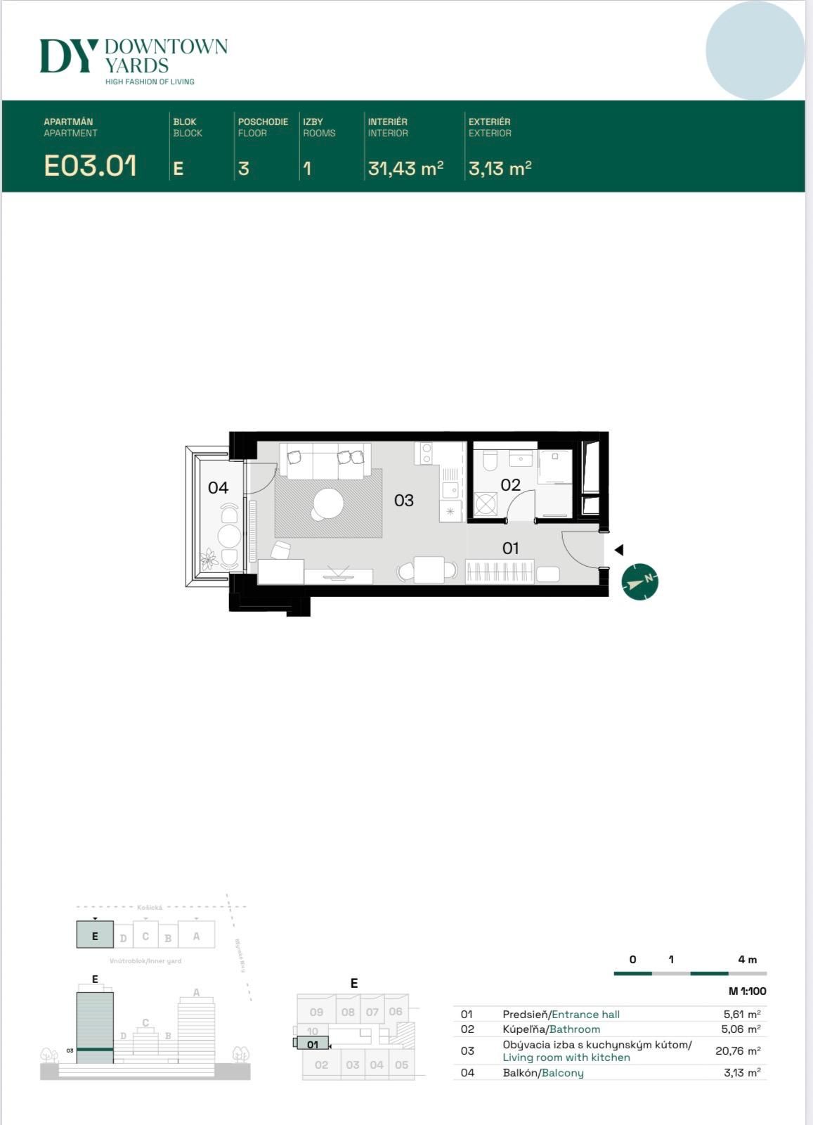 NUERA︱DOWNTOWN YARDS -1-room apartment with view to the north,blockE